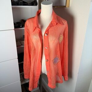 Peter Popovitch Vintage 80’s Orange Long Sleeve Beachy Button Up Shirt Size L